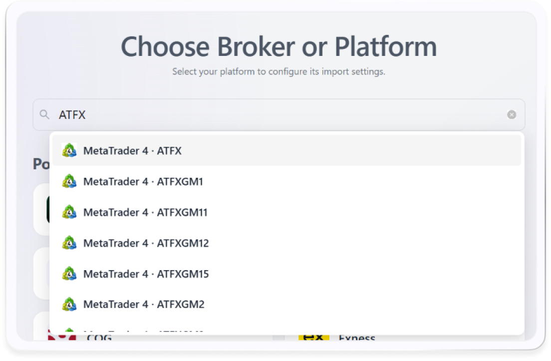 Search results matching MT4 server names for ATFX
