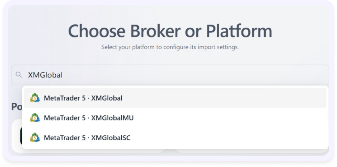 Search results matching MT5 server names for XMGlobal
